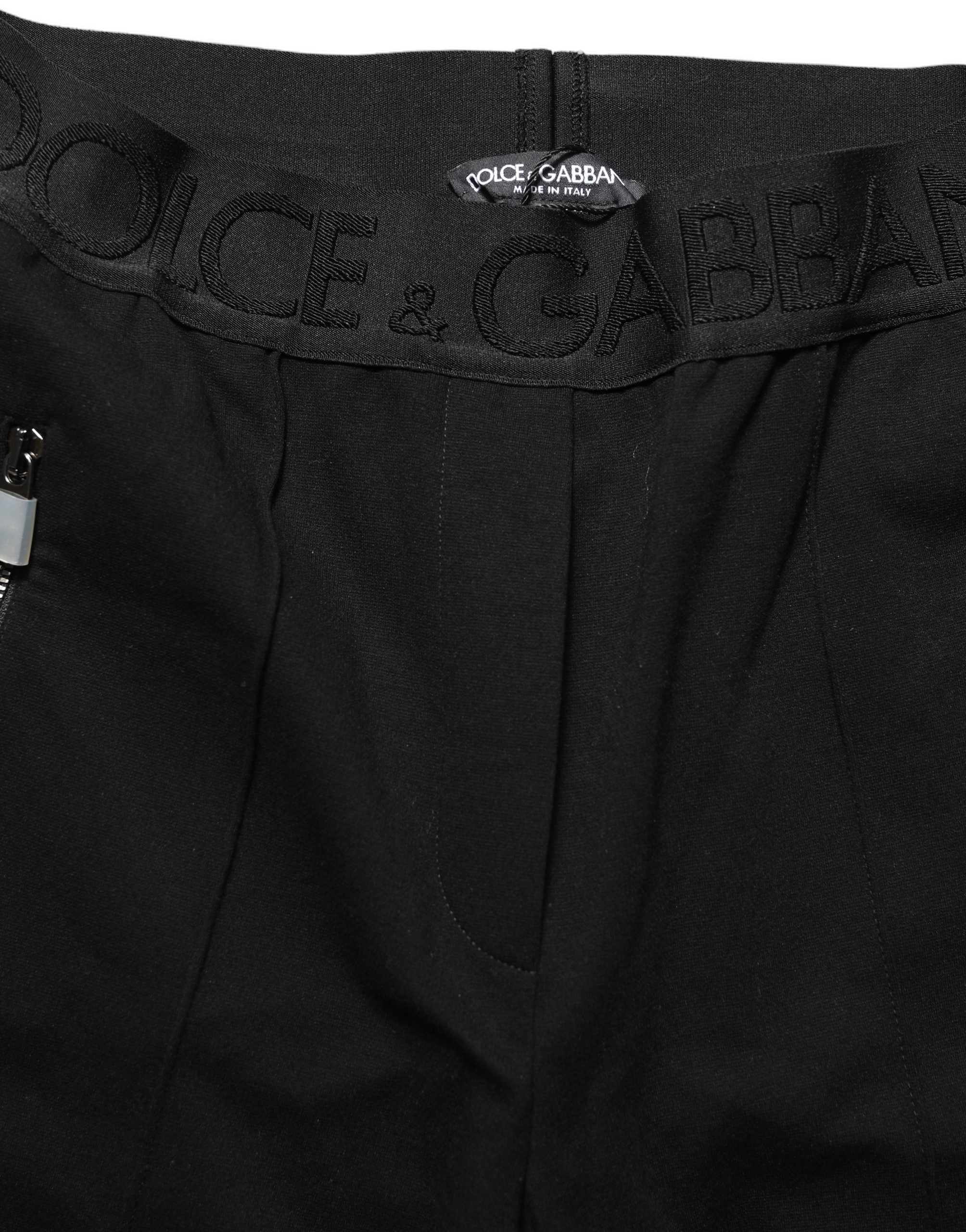 Logo-Embroidered Mid-Waist Trousers — Black