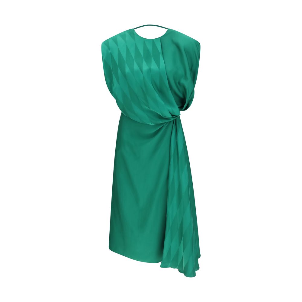 Silk Diamond-Pattern Midi Dress — Green