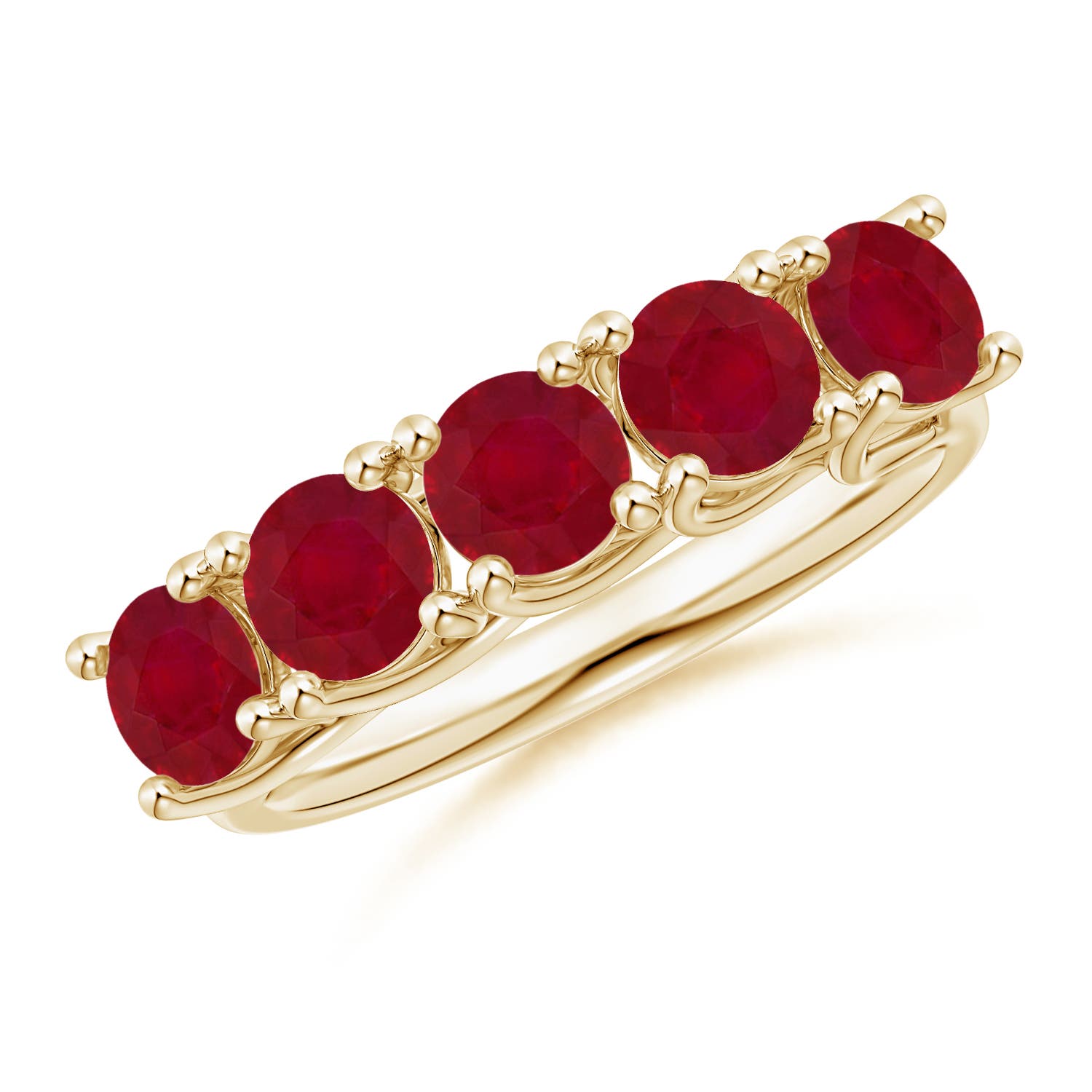 Angara 2.3 Carats Half Eternity Five Stone Ruby Wedding Band in 14K Yellow Gold
