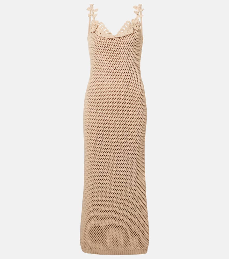 Floral-appliqué mesh gown