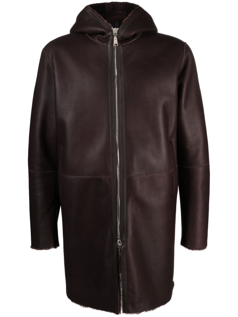 Wilson hooded leather coat - Brown