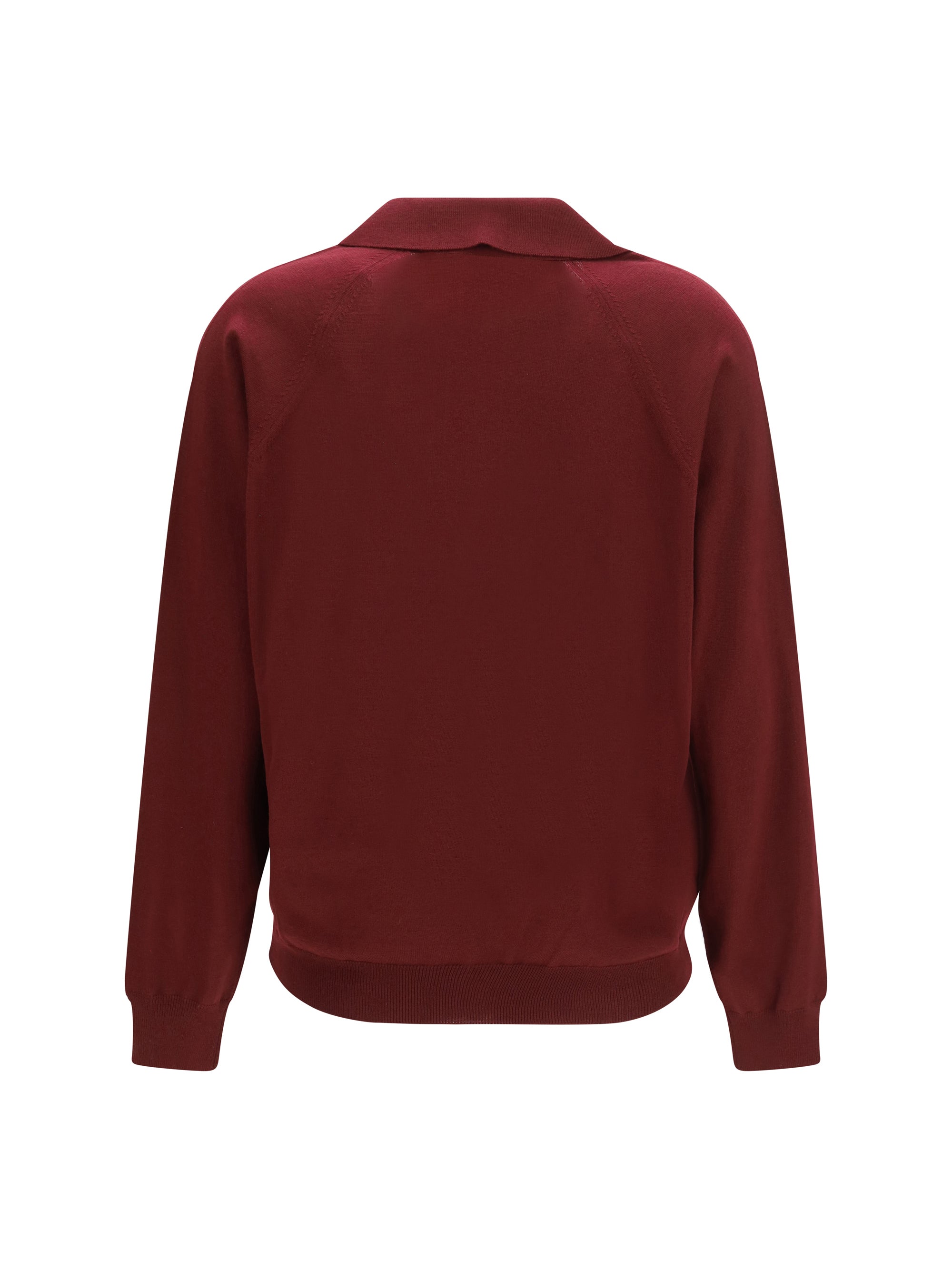Embroidered Logo Virgin Wool Cardigan — Burgundy