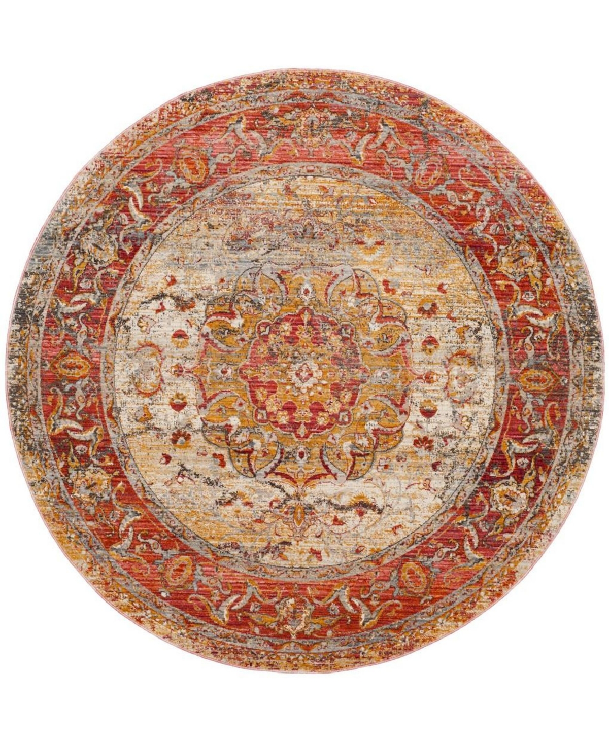 Vintage Persian VTP435 Saffron and Cream 5' x 5' Round Area Rug - Saffron/cr