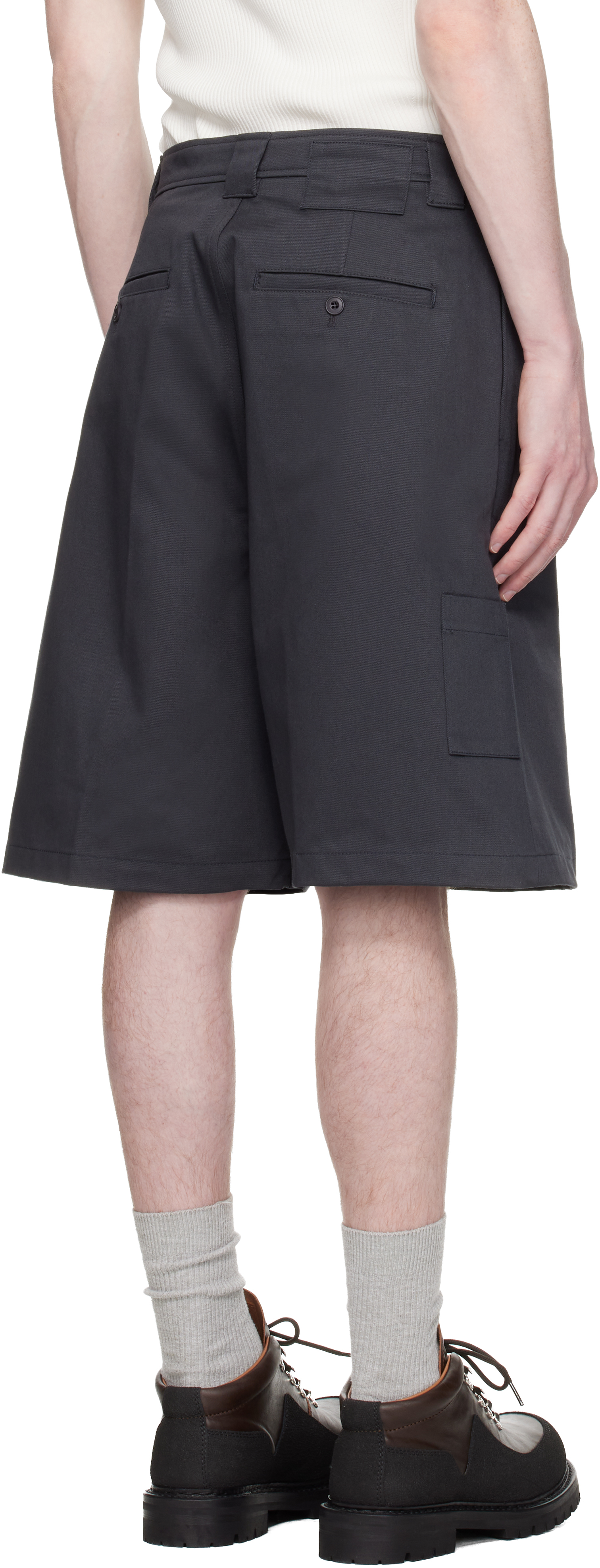 Navy Cotton Blend Stitch Pointed Bermuda Shorts