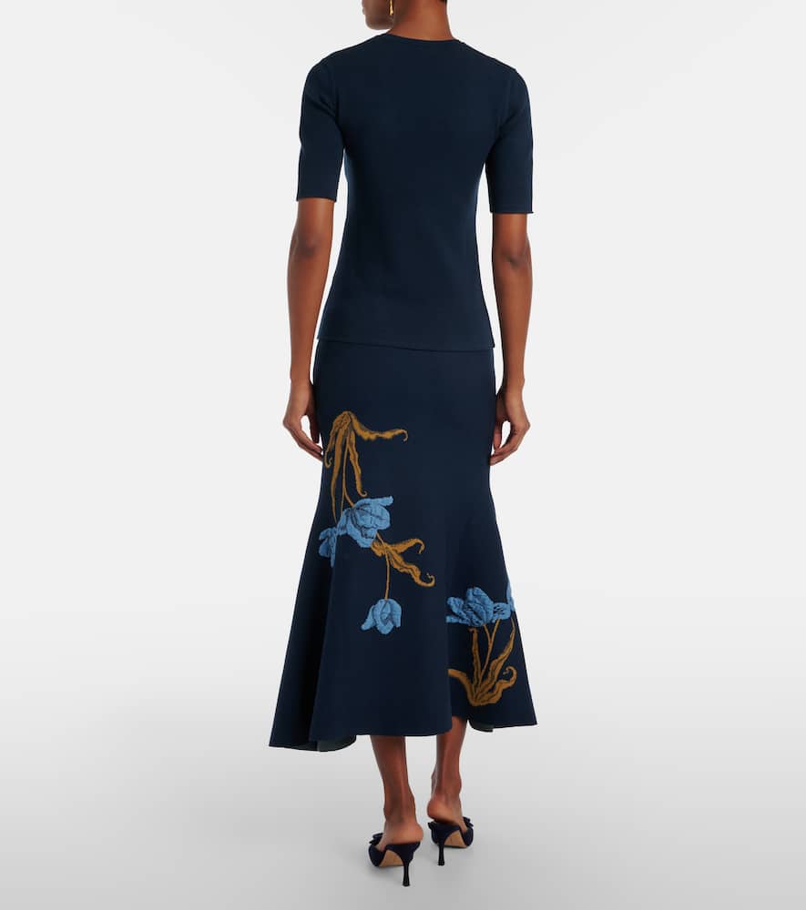 Floral jacquard midi skirt