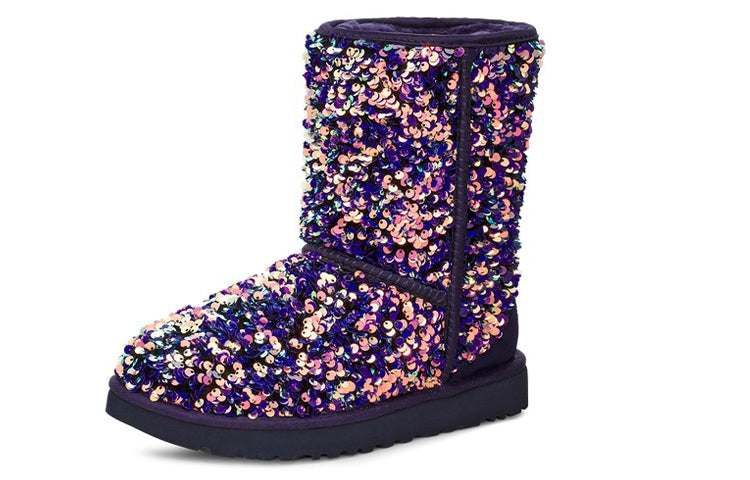 (WMNS) Classic Short Stellar Sequin Snow Boots Black/Blue/Purple