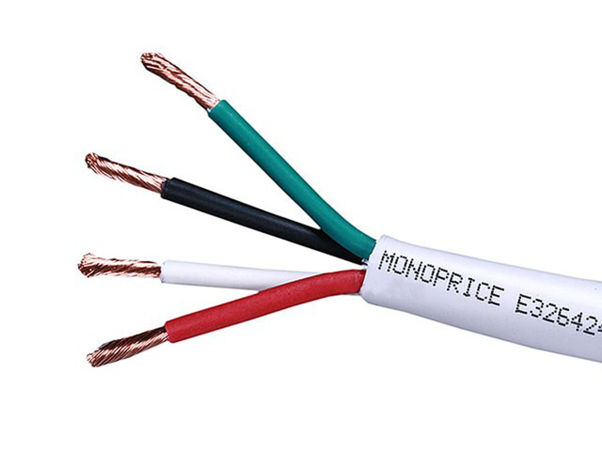 Speaker Wire, CL2 Rated, 4-Conductor, 16AWG, 250ft, White
