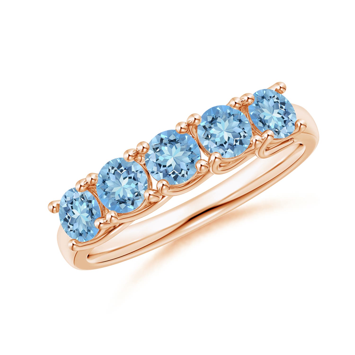 Angara 0.9 Carat Half Eternity Five Stone Aquamarine Wedding Ring in 14K Rose Gold