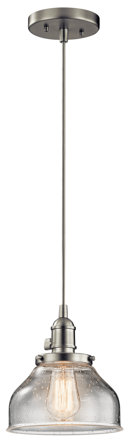 Brushed Nickel One Light Mini Pendant from the Avery Collection