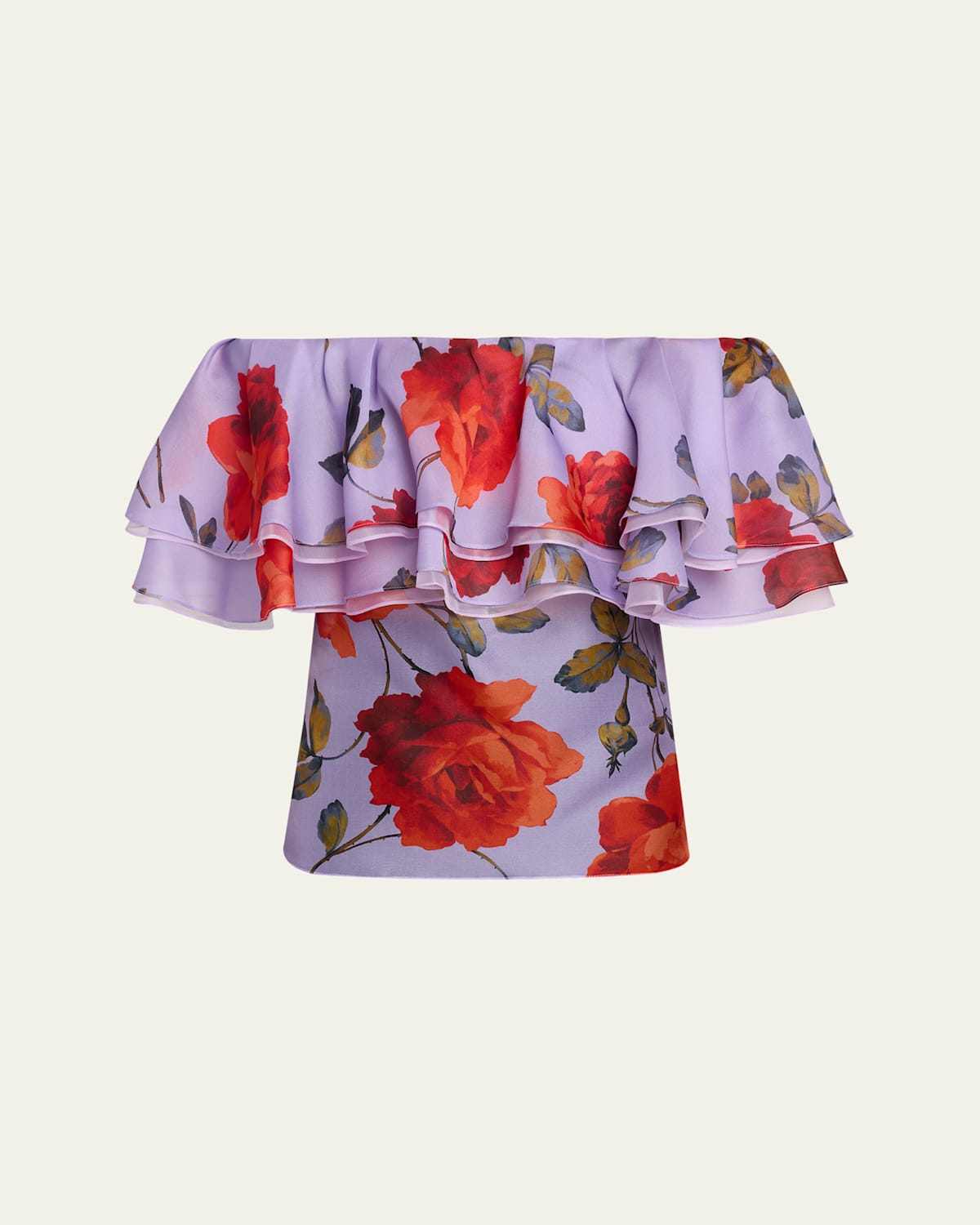Rose Chiffon Off-The-Shoulder Ruffle Top