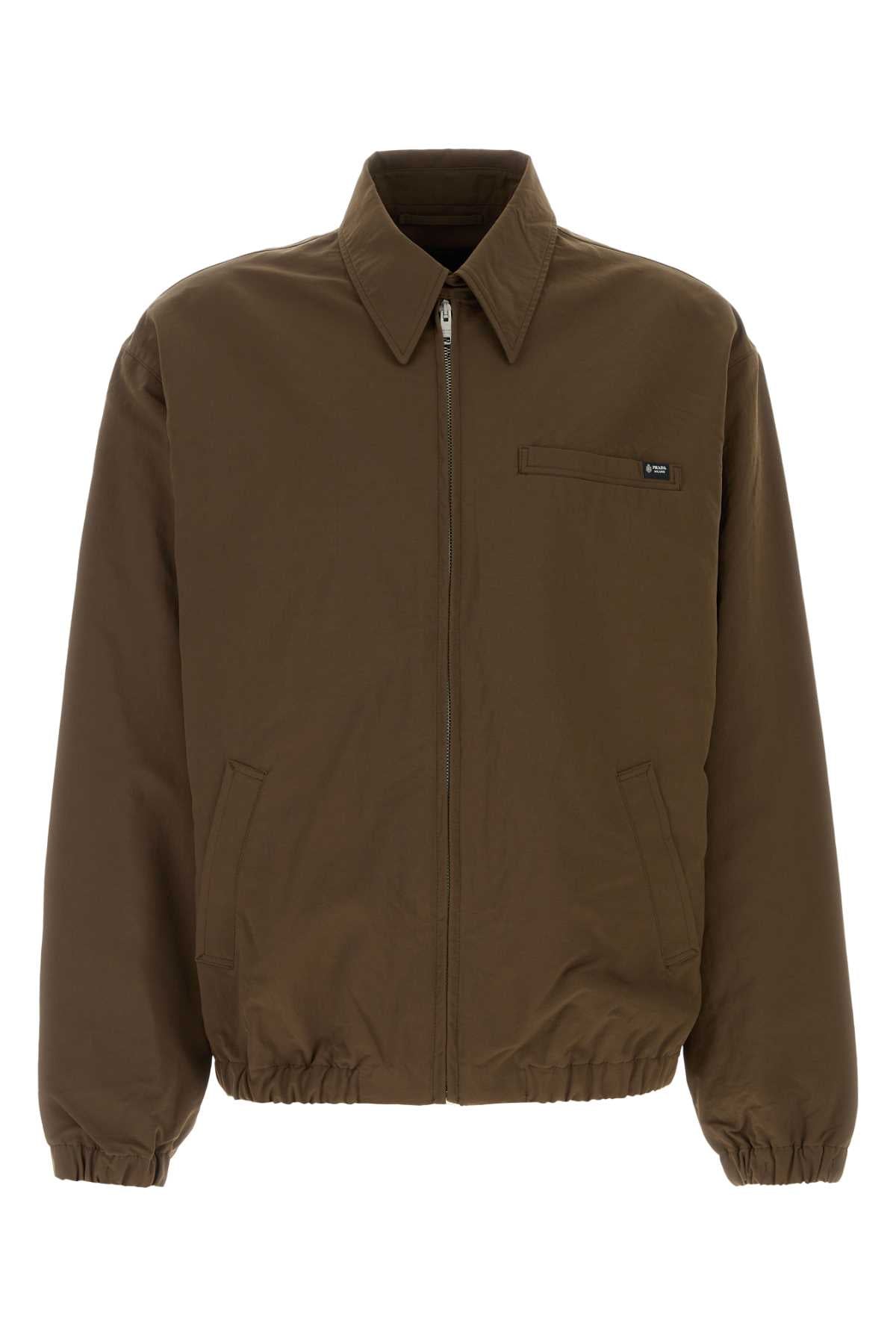 Nylon Zip-Up Jacket — Brown