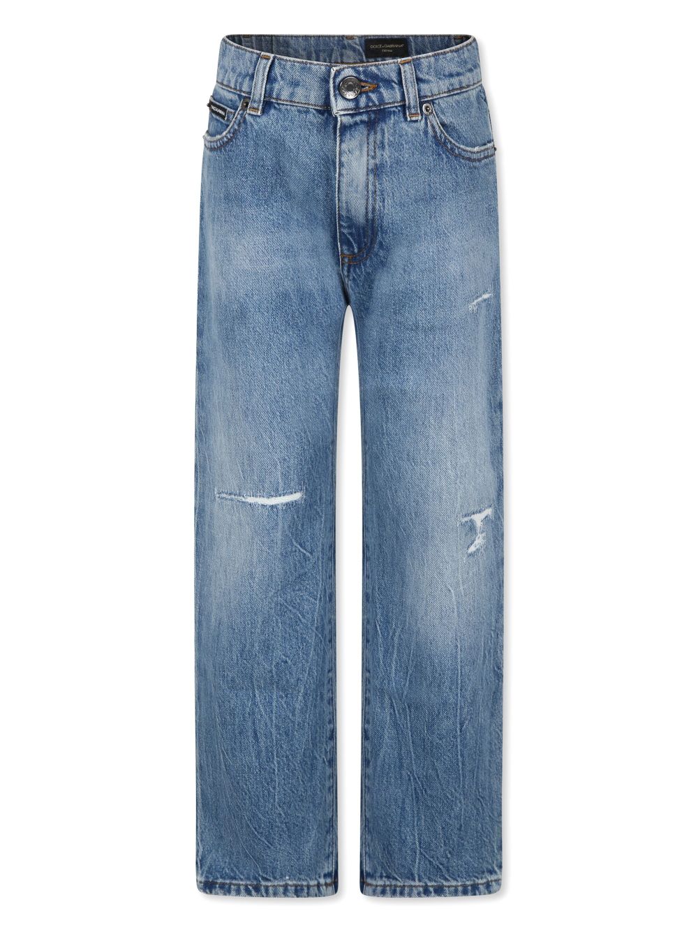 Ripped-detail straight-leg jeans - Blue