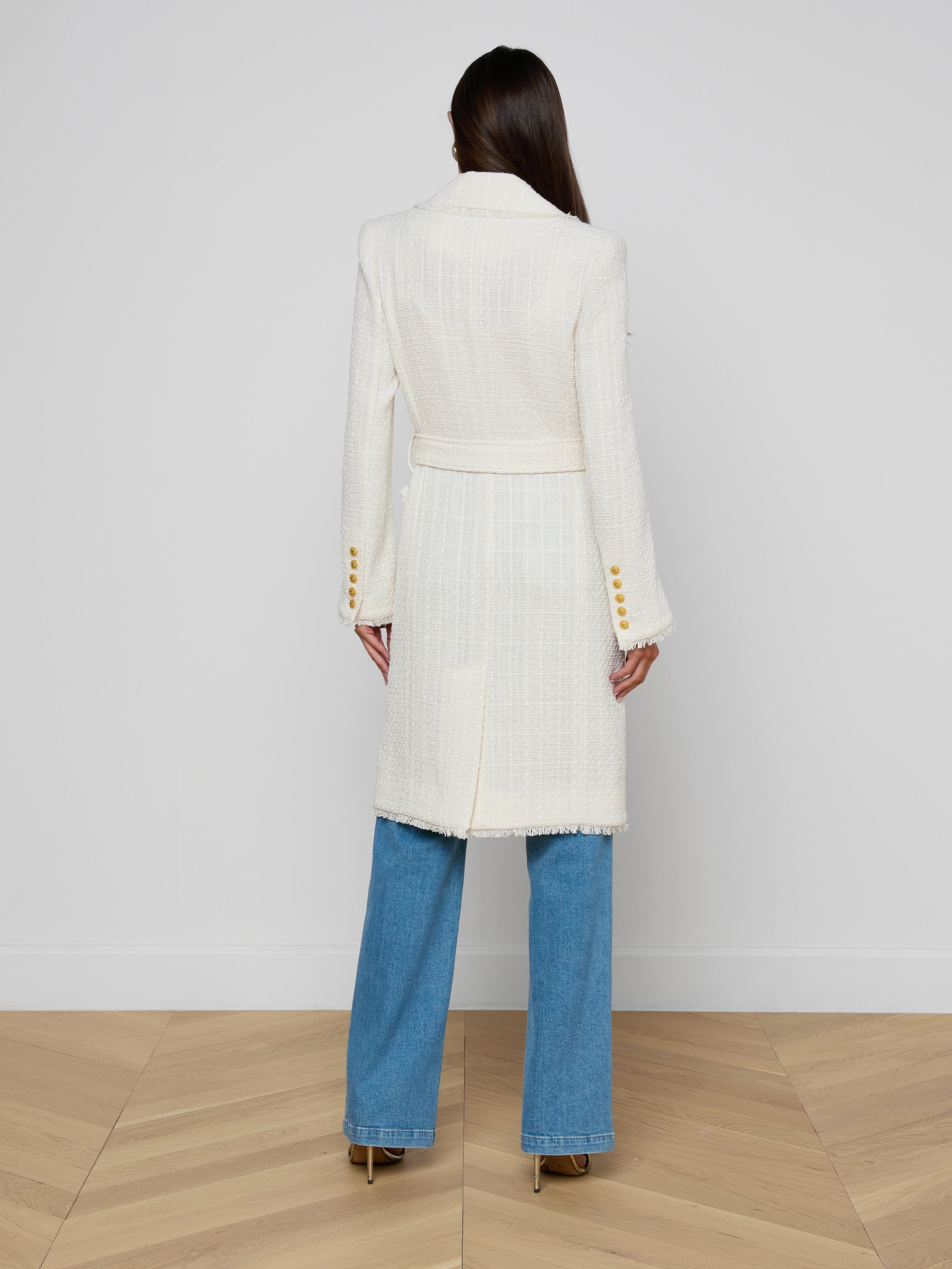 Cooper Tweed Trench Coat In Vintage White