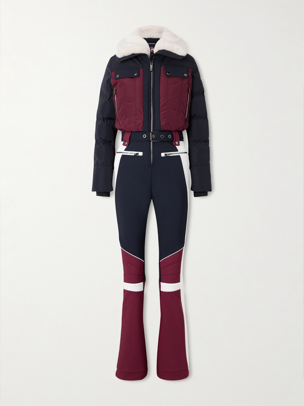 Karei Belted Plush-trimmed Padded Shell Ski Suit - Burgundy