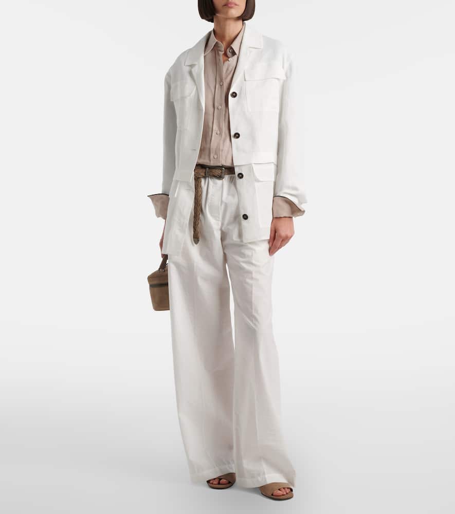 Cotton-blend wide-leg pants