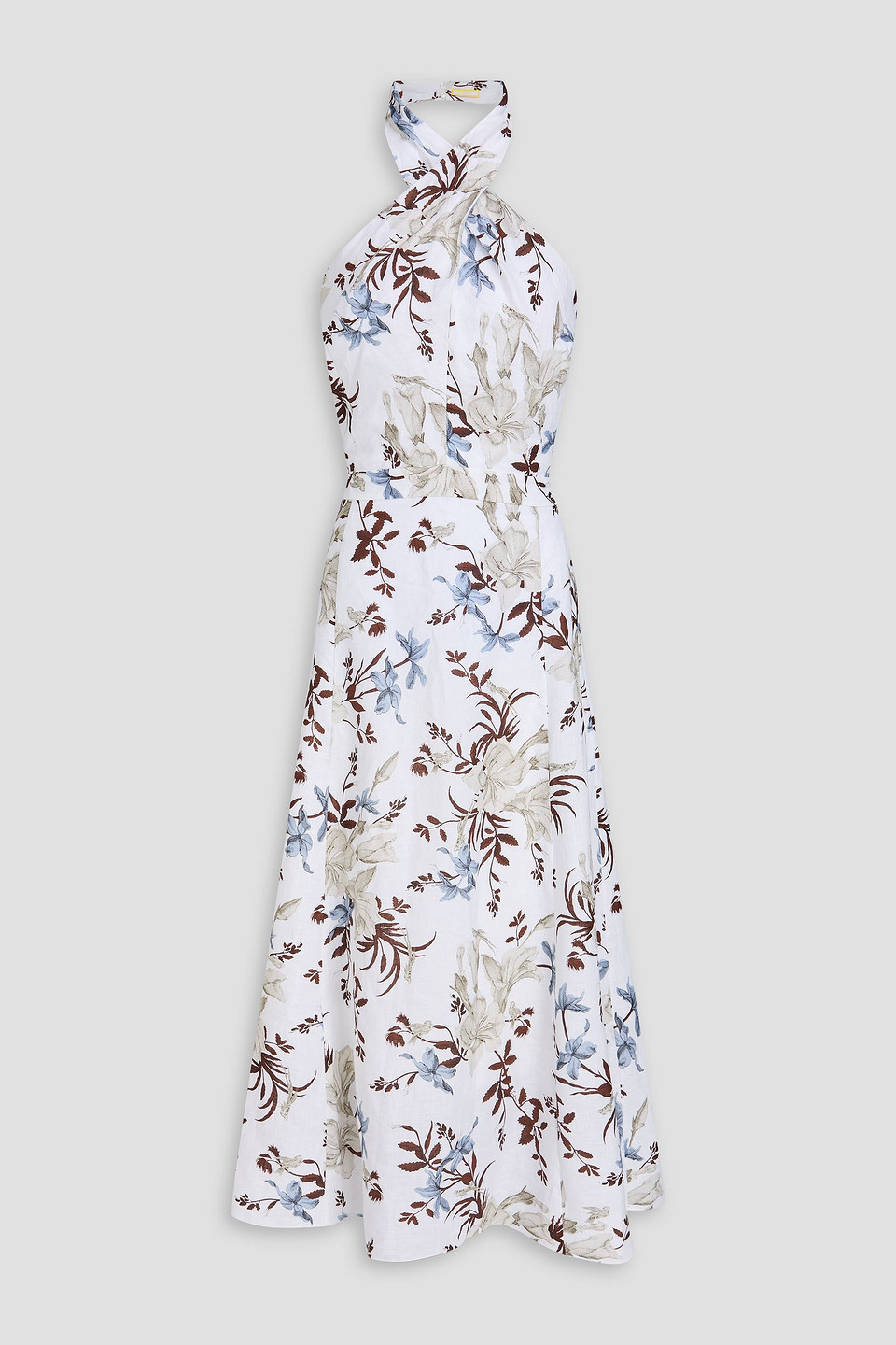 Selene floral-print linen halterneck maxi dress - White - UK 16