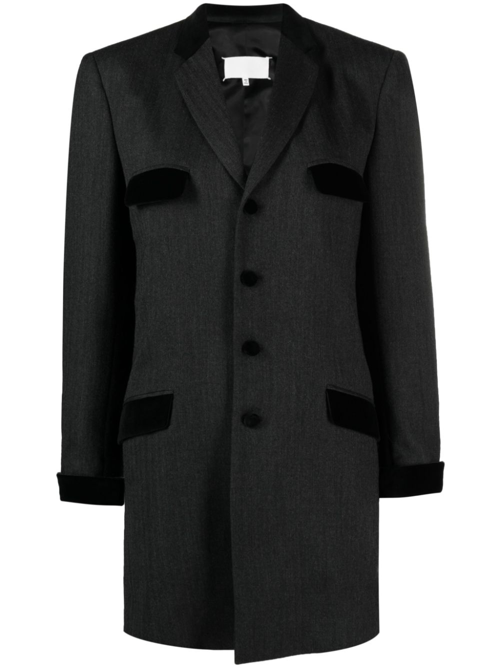 Velvet-trim wool single-breasted coat - Grey