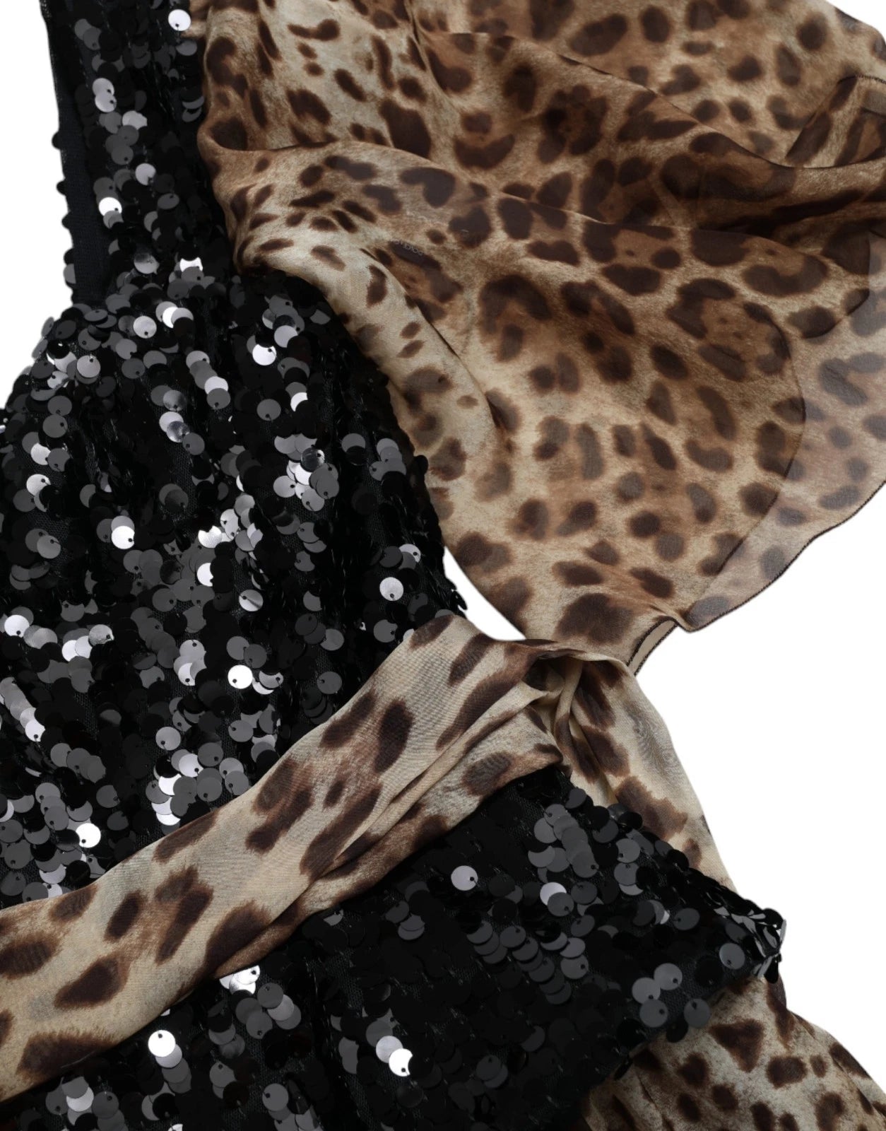 Leopard Print Silk Sequin Ruffle Maxi Dress — Brown