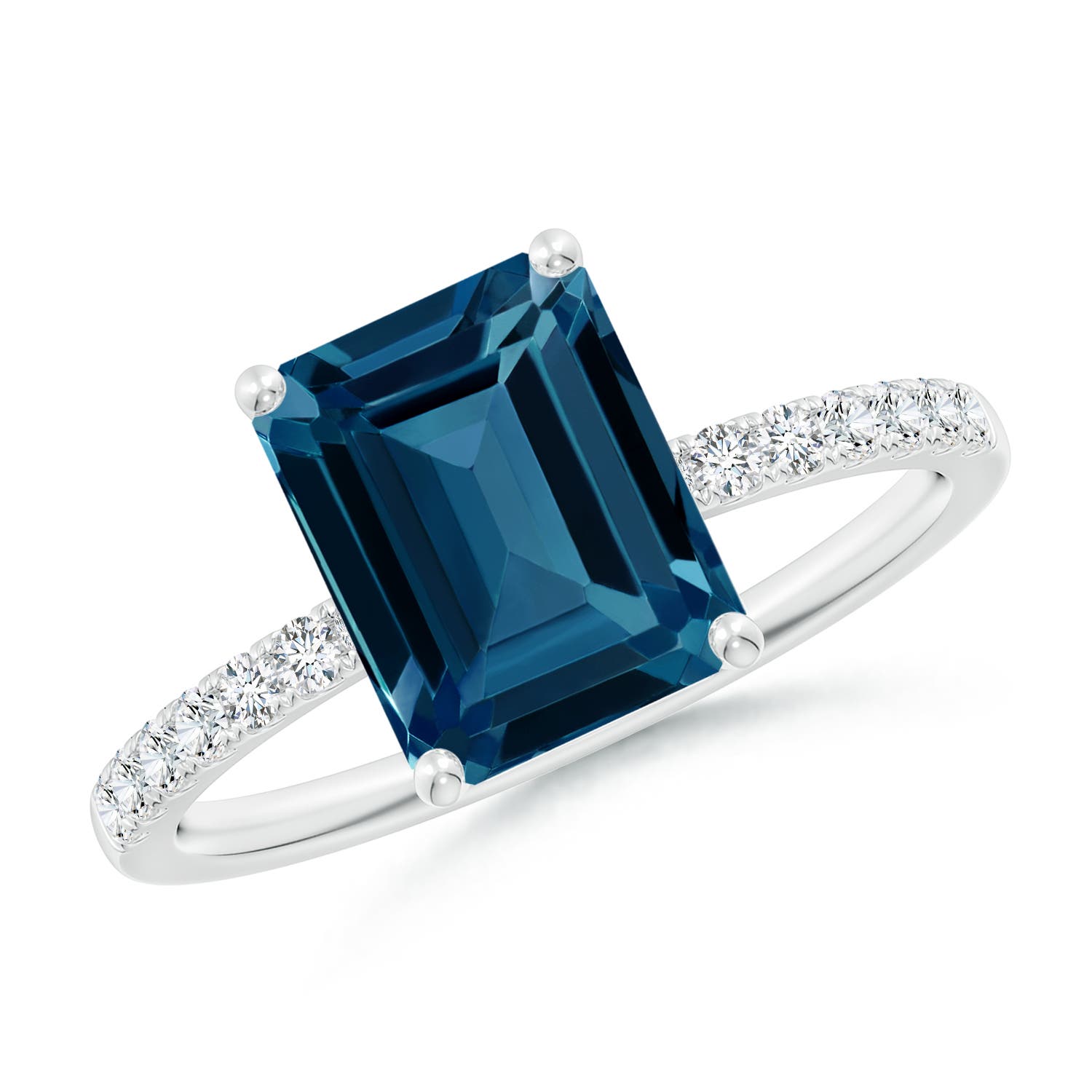 Angara 2.75 Carats Emerald-Cut London Blue Topaz Engagement Ring with Diamonds in Platinum