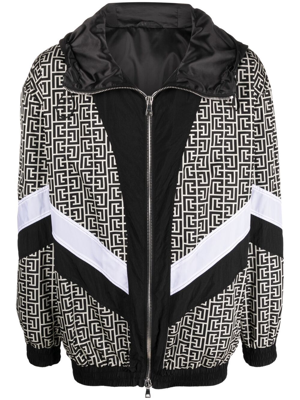 Monogram-print hooded bomber jacket - Black