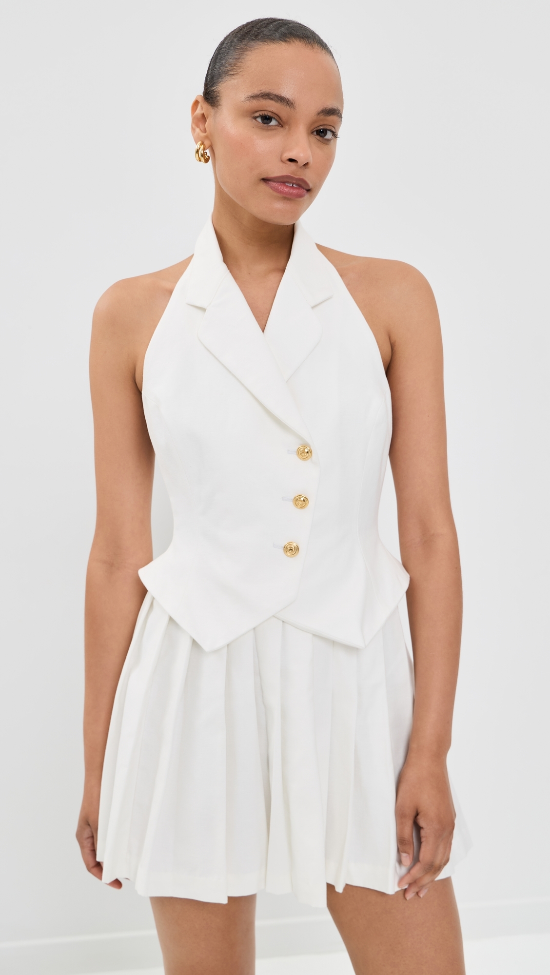 Pleated Waistcoat Mini Dress White