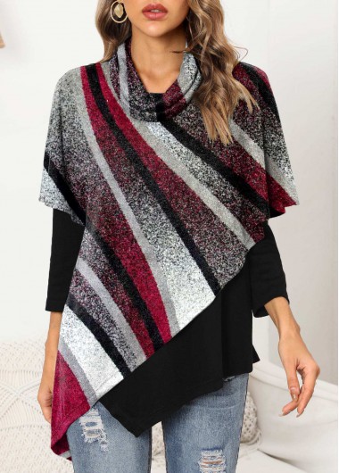 Modlily Geometric Print Asymmetric Hem 3/4 Sleeve Sweatshirt