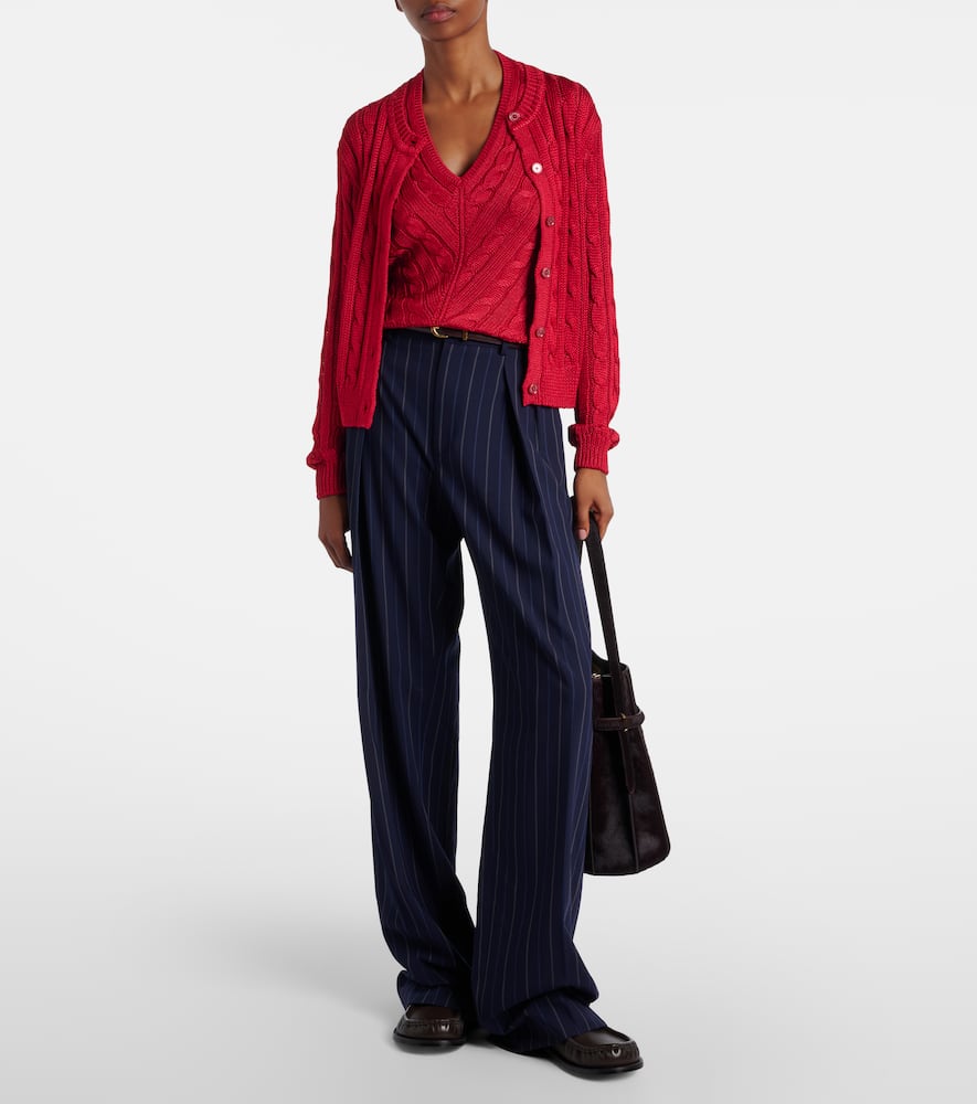 Cable-knit halterneck silk top