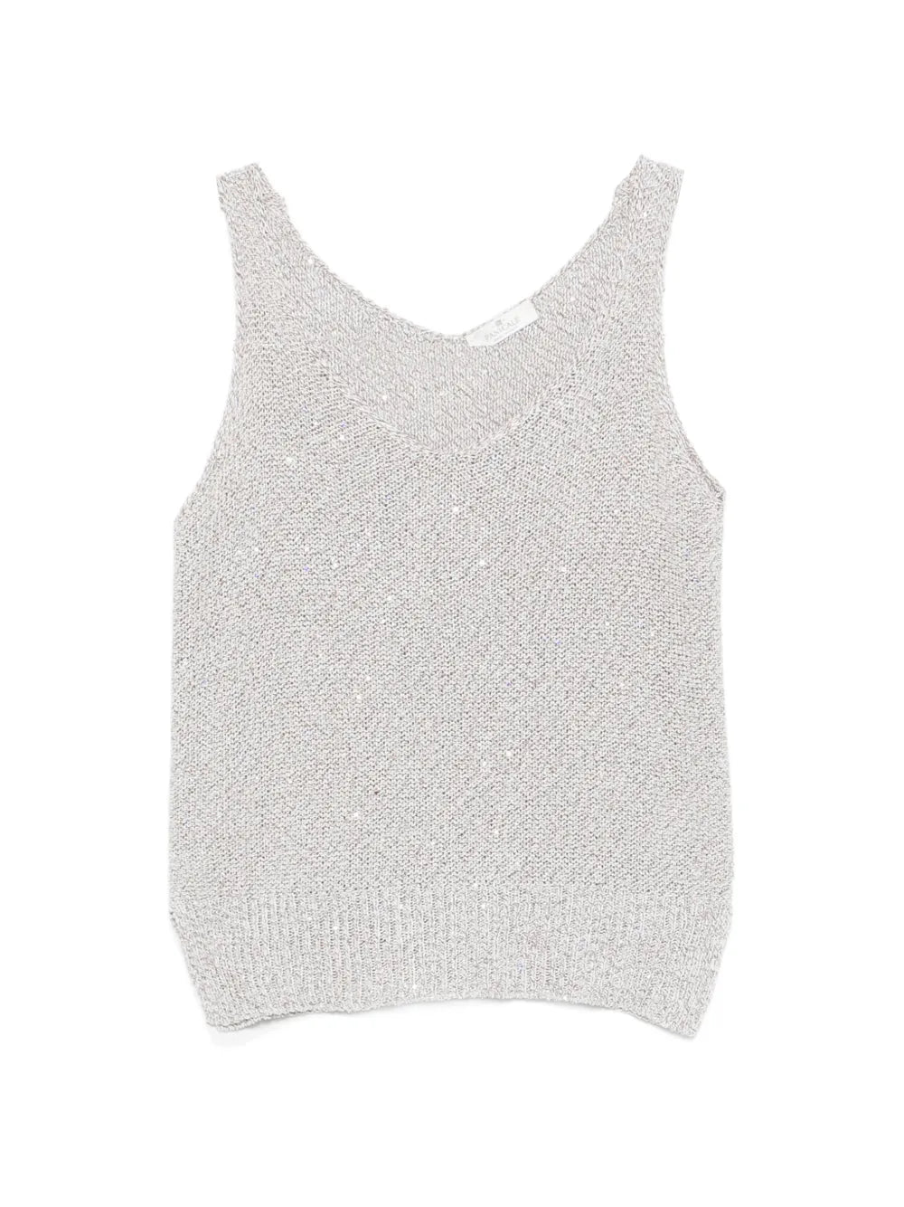 Ribbed-Trim V-Neck Tank Top — Beige
