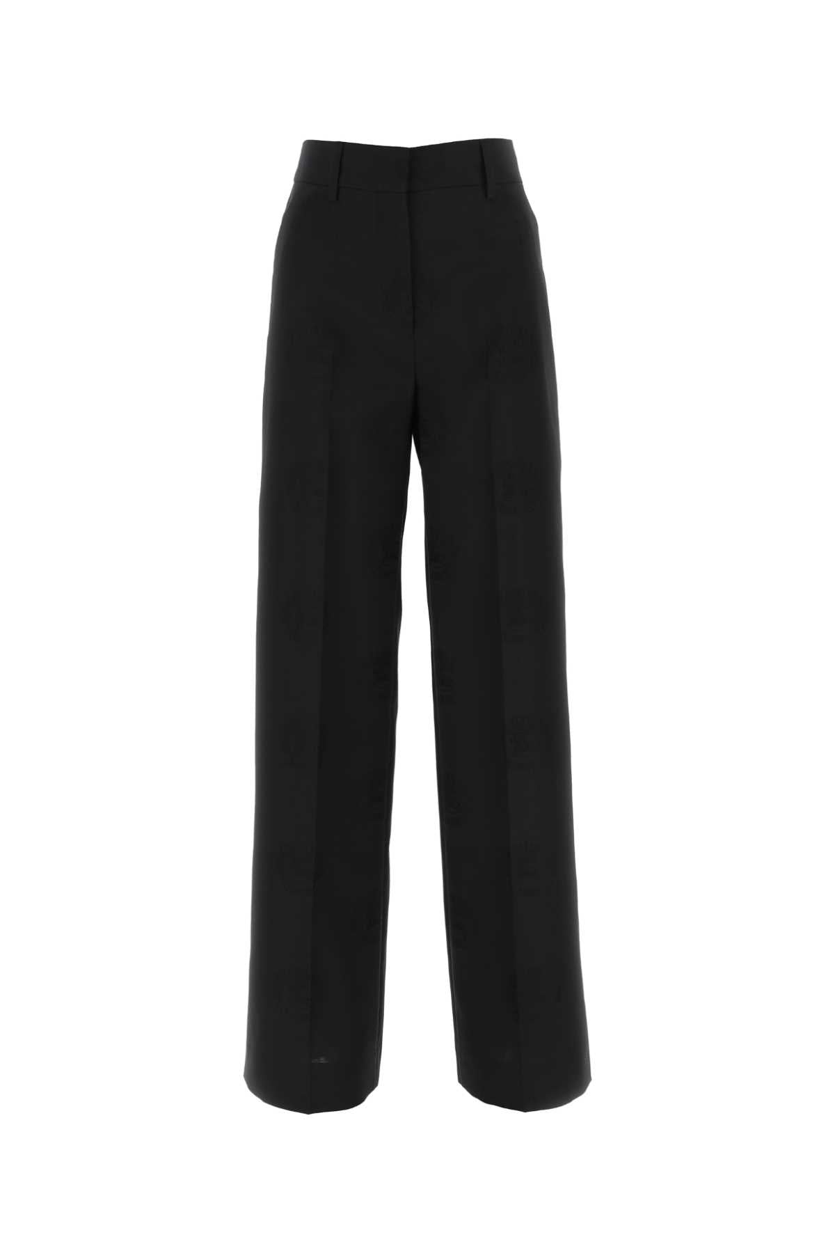 Wide-Leg Wool Blend Trousers — Black