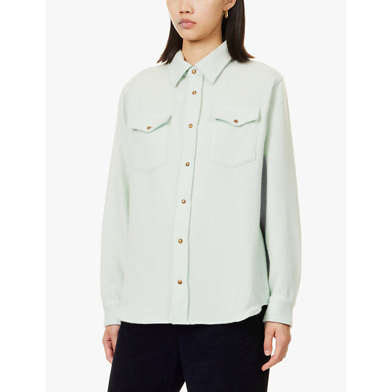 Womens Mint Tiger Long-sleeved Knitted Cashmere Shirt 