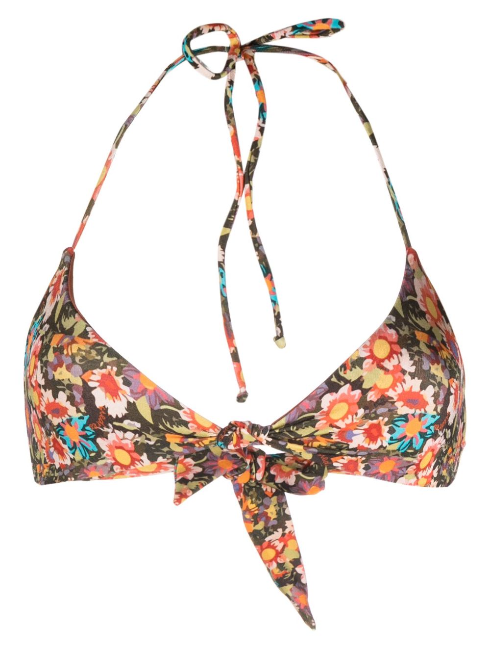 Floral-print halterneck bikini top - Green