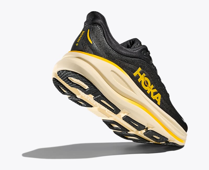 HOKA Men's Bondi 9 Shoes in Carbon Black/Yellow Gold