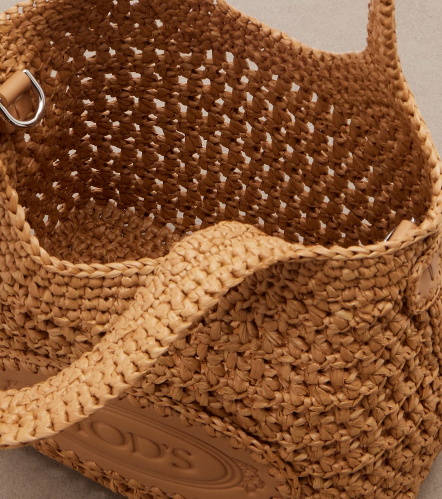 Logo leather-trimmed raffia tote bag