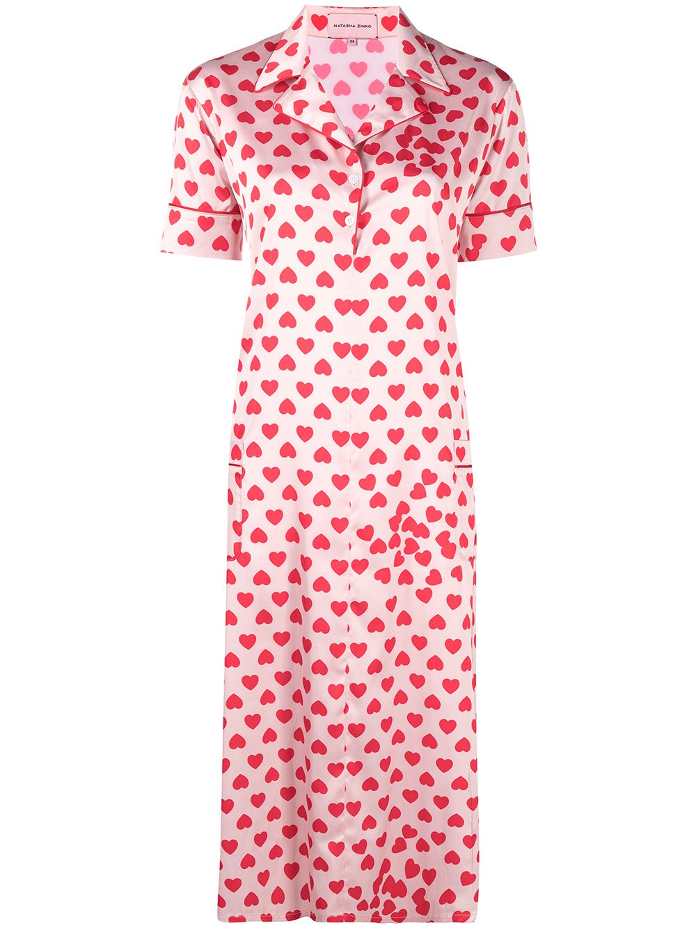 Heart-print satin shirt dress - Neutrals