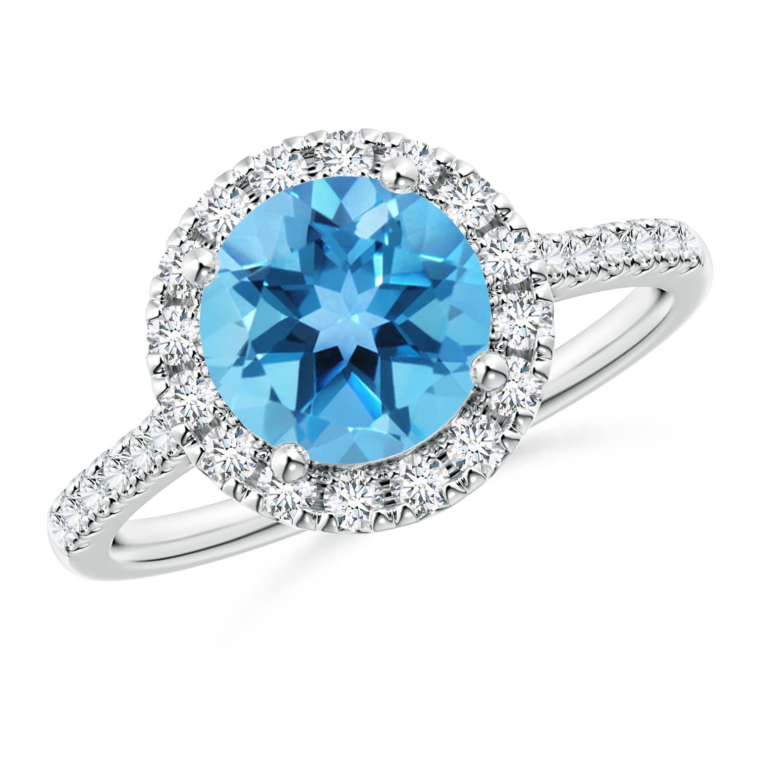 Angara 2.35 Carats Round Swiss Blue Topaz Halo Ring with Diamond Accents in Platinum