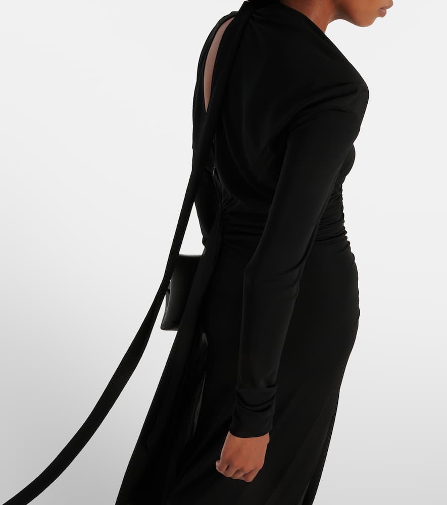 Asymmetric ruched midi dress