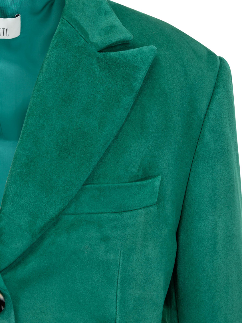 Green Solid Notched Lapel Blazer