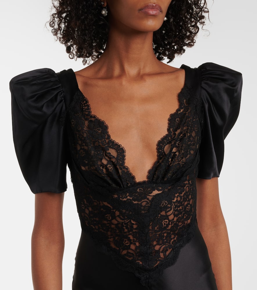 Lace-trimmed silk charmeuse gown