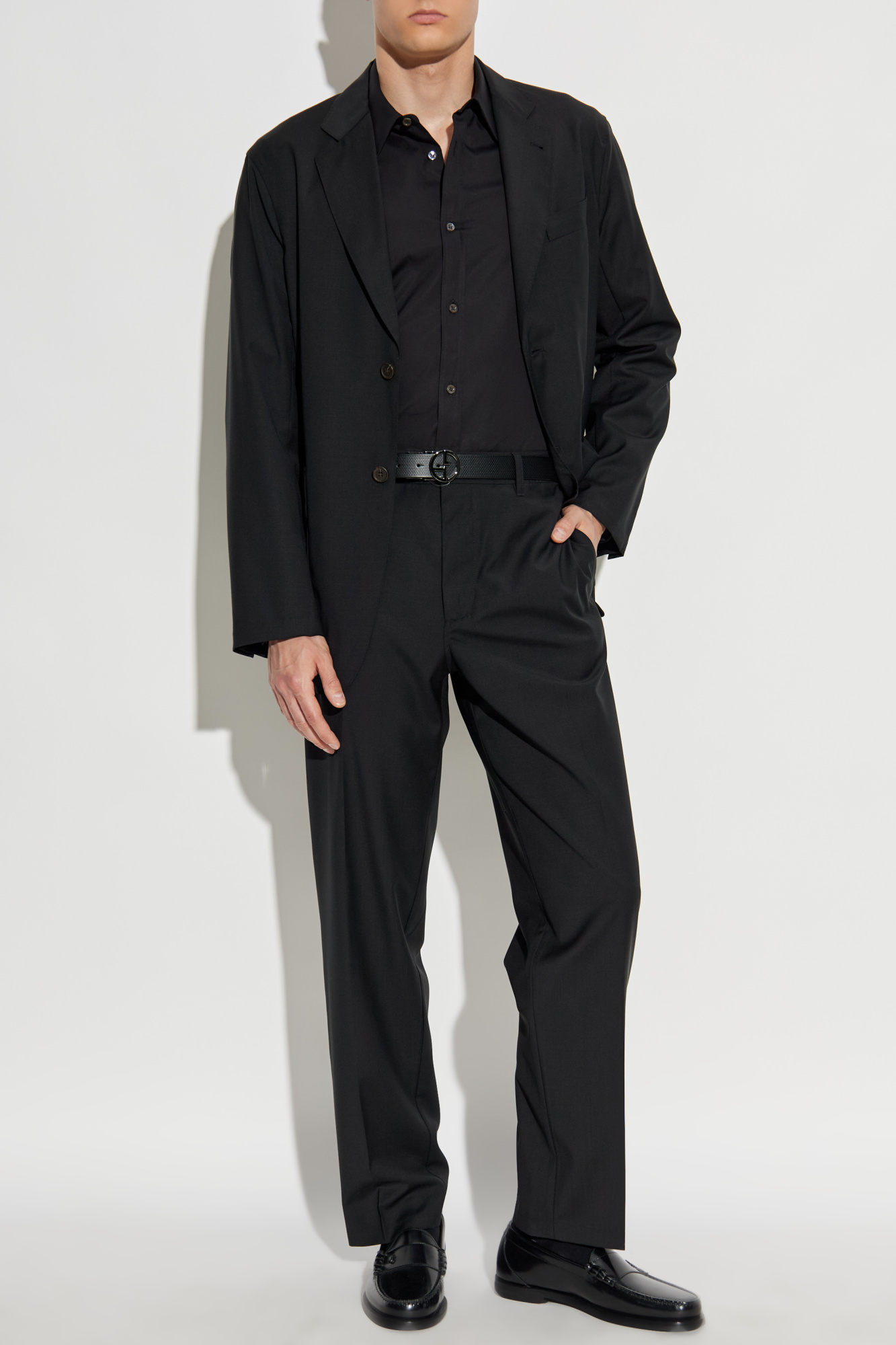Wool Pleat-front Trousers, Men's, Black