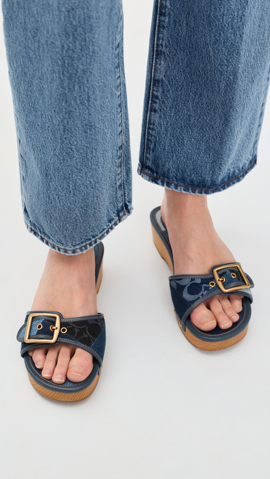 Margot Wooden Sandals Dark Indigo Patchwork Denim