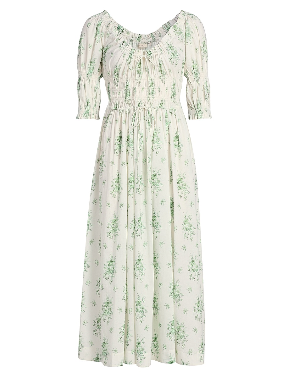 Women's Ischia Botanical Midi-Dress - Green Petit Bouquet Dechamon