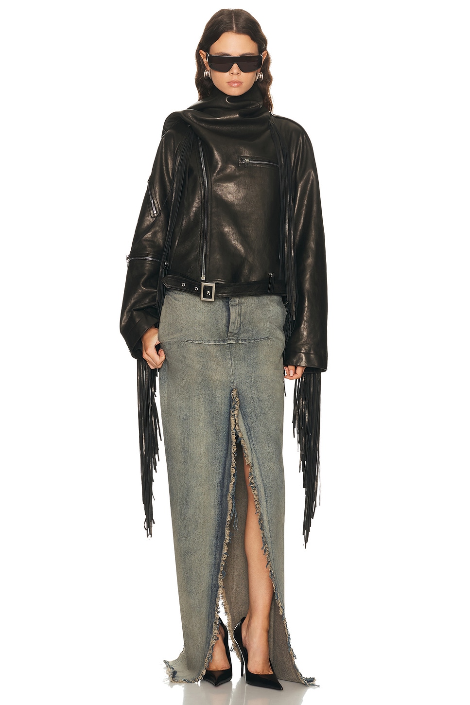 Rick Owens Cropped Scarf Flight Jacket in Black