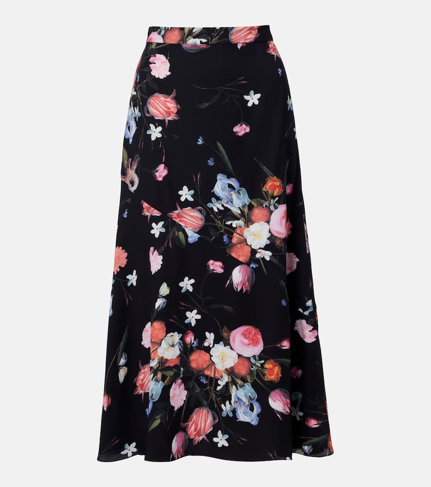 Floral crêpe midi skirt