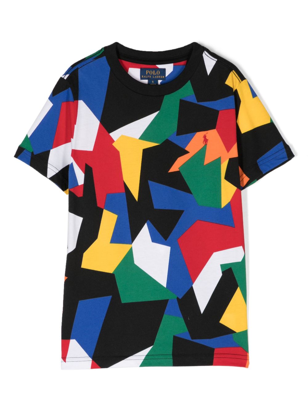 Pony-embroidered geometric-print T-shirt - Black