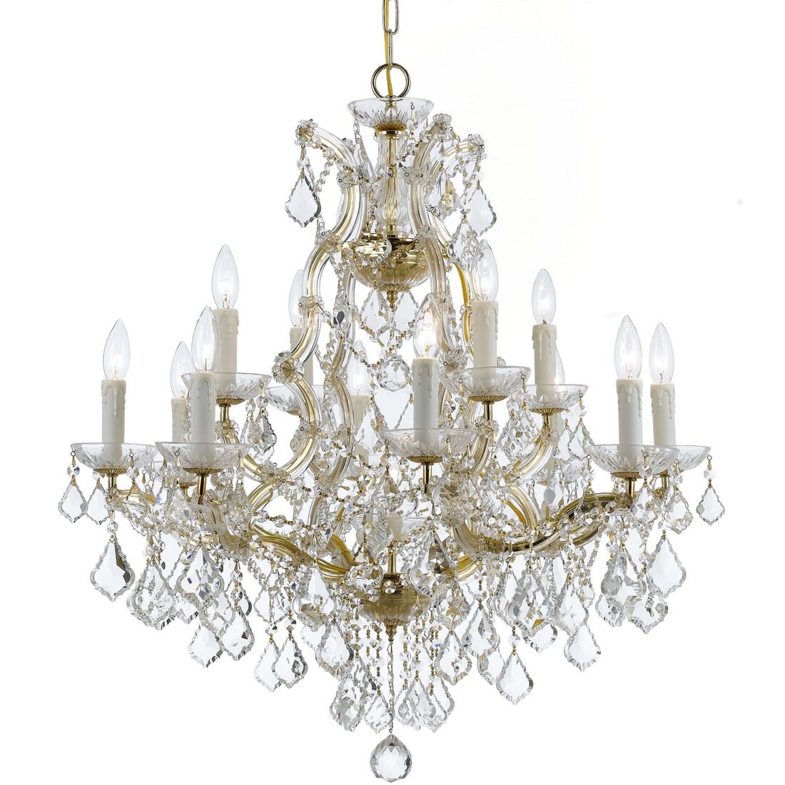 Maria Theresa 13-Light 29" Traditional Chandelier in Gold with Clear Italian Crysta
