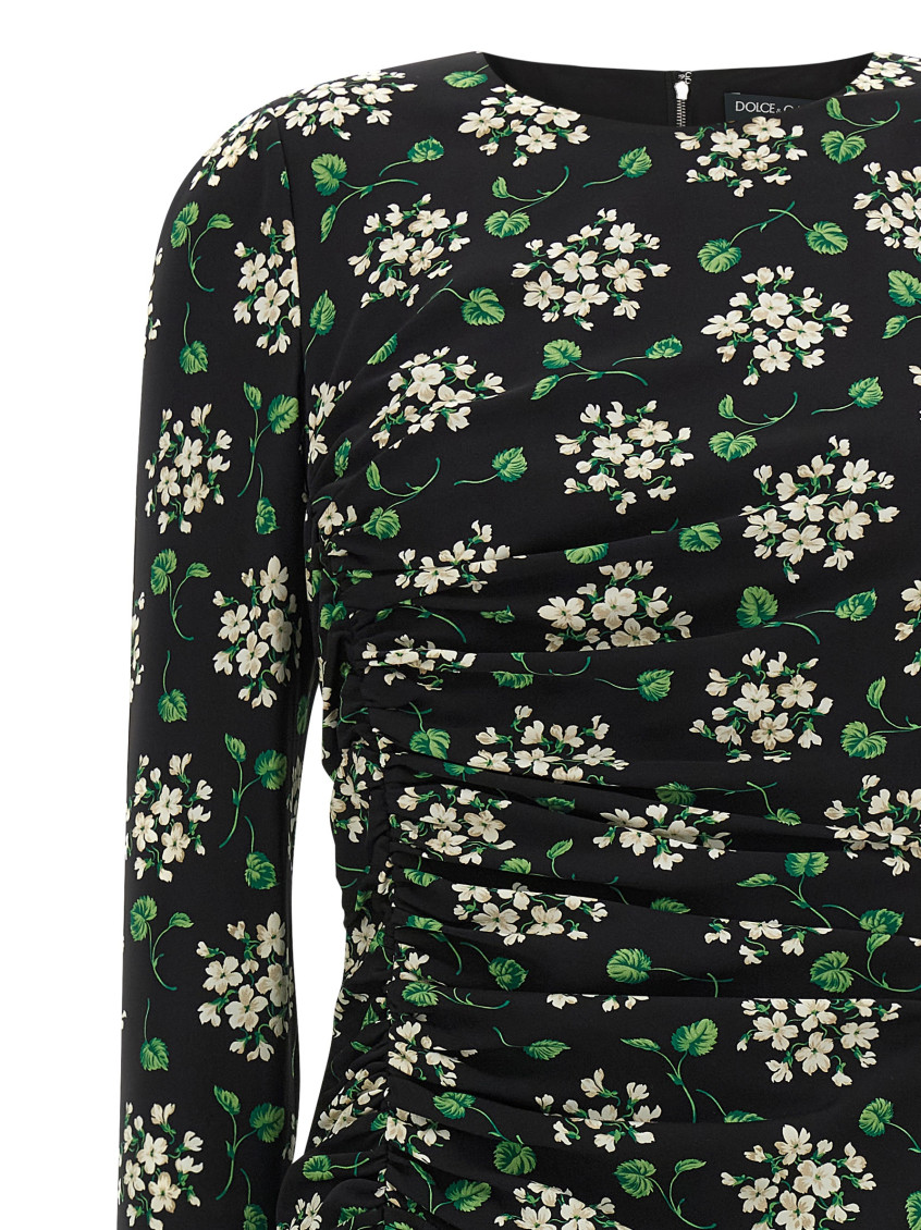 Dolce&Gabbana - floral stretch silk midi dress ruched