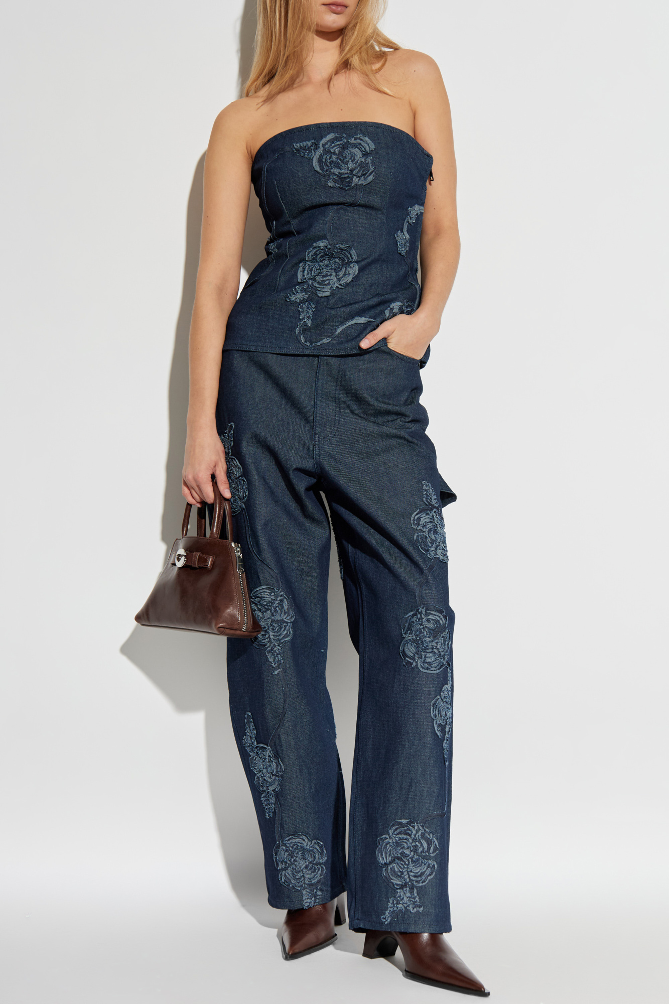 Jeans With Logo, Women's, Navy Blue
