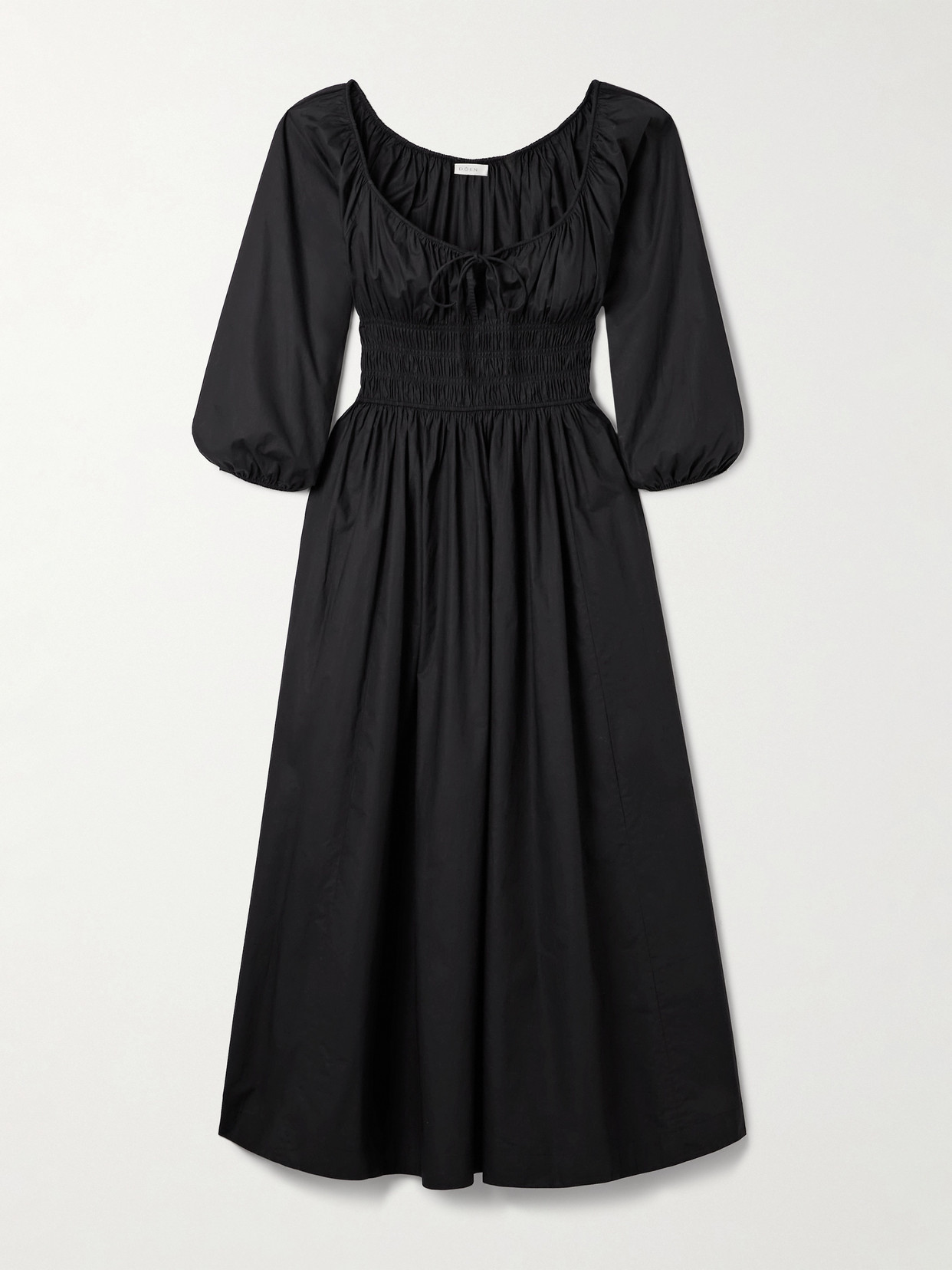 Quintessa Tie-detailed Shirred Organic Cotton-poplin Midi Dress - Black