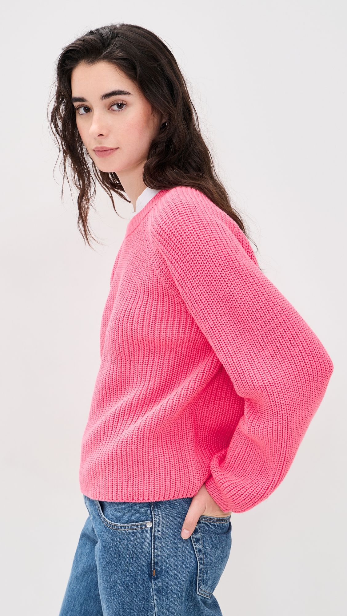 Crew Neck Long Sleeve Sweater Peony Pink
