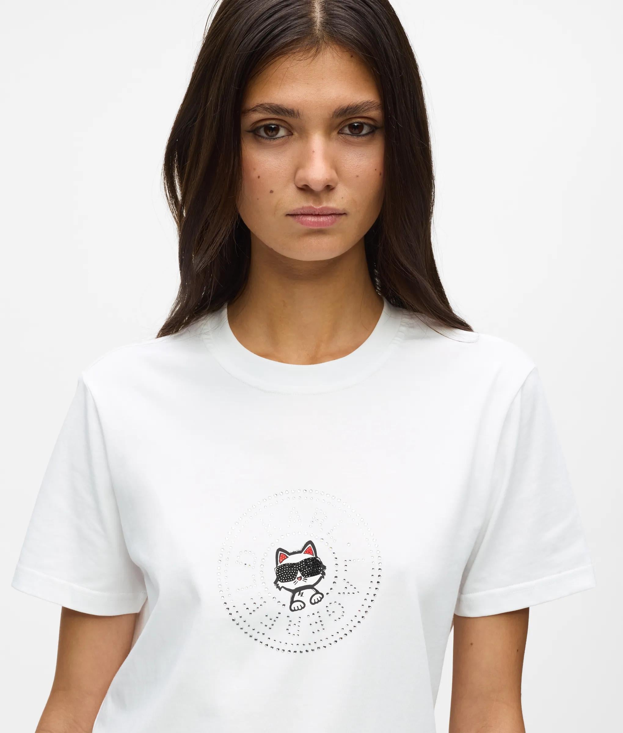 Karl Lagerfeld - Ikon T-shirt Mit Circle-logo, Damen, Weiss, Größe